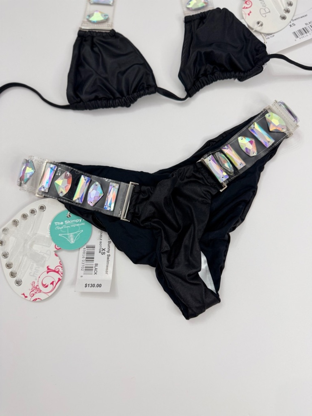 BRAND NEW Beach Bunny Black Bikini with Iridescent Jewel Accents - Picture 6 of 11